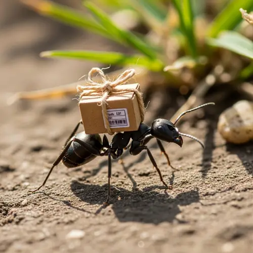 Photorealistic Image of Ant Delivering Package