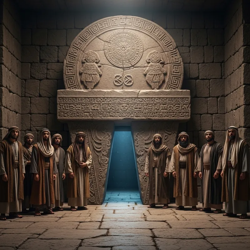 Disciples in Awe at Ancient Tomb - Biblical Scene Revisited