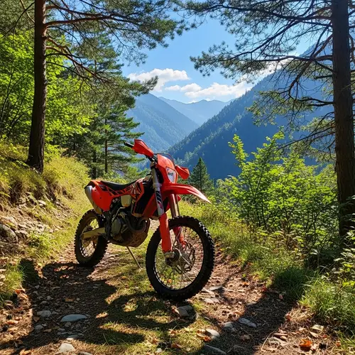 Orange Enduro Motorcycle in Mountain Landscape