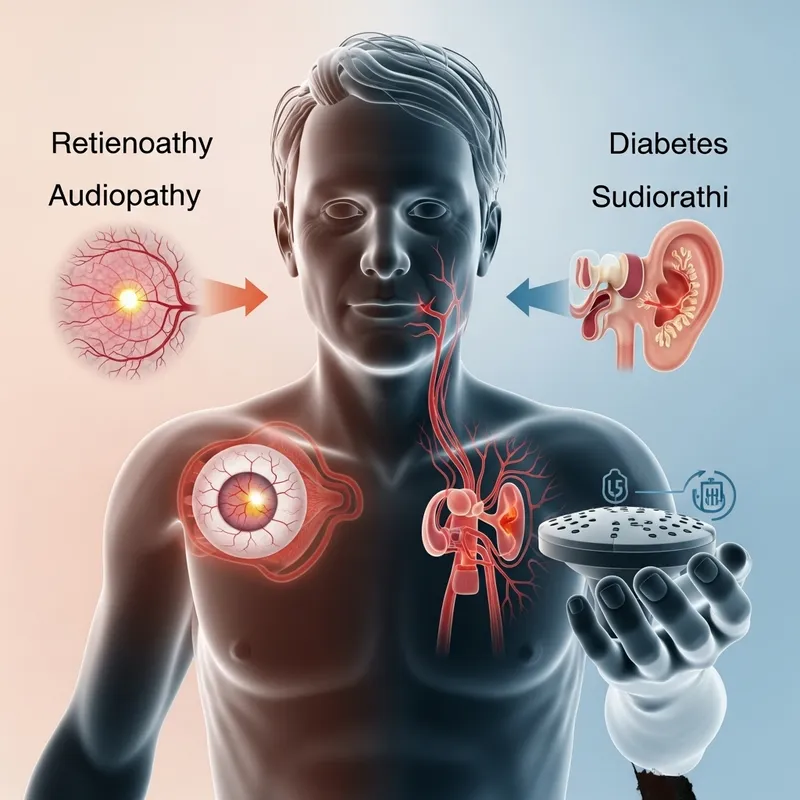 3D Medical Illustration of Patient with Retinopathy, Audiopathy & Diabetes