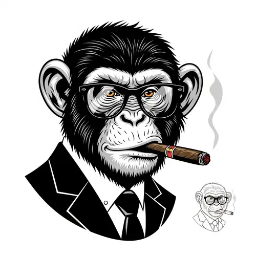 Sophisticated Monkey Art with Spectacles and Cigar - Old Hollywood Inspiration
