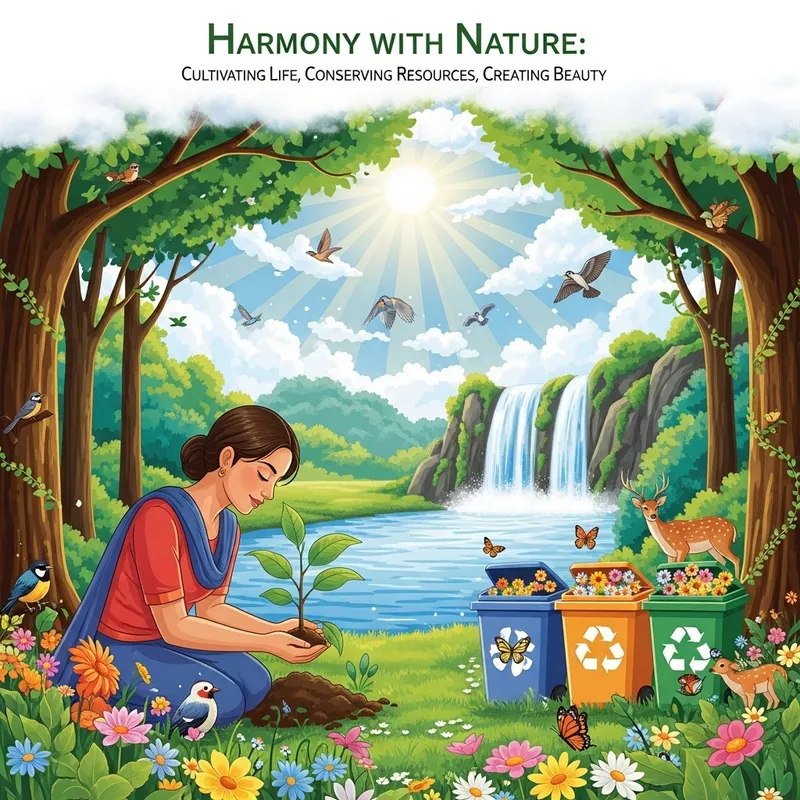 Poster Drawing: Serene Forest Scene with Nurturing and Growing New Life