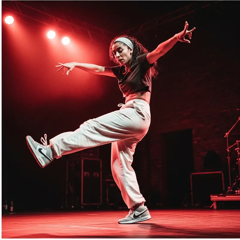 Hip-Hop Dancer on Stage in Red Spotlights