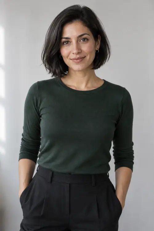 Elegant Portrait of a Woman with Short Black Bob