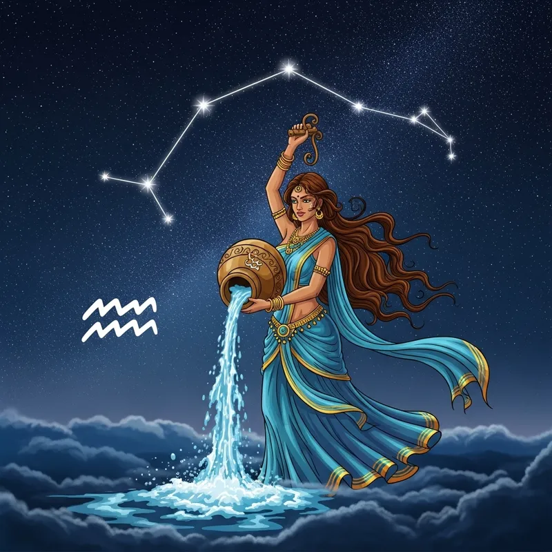 Aquarius Zodiac Sign Art with South Asian Woman Aquarius Zodiac Sign Art with South Asian Woman