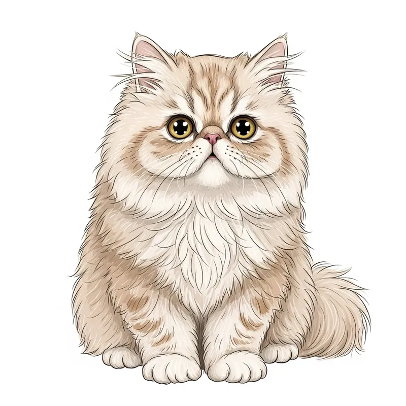 Adorable Persian Cat Illustration with Cream Fluffy Fur