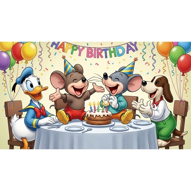 Mickey Mouse Birthday Party with Friends in Horizontal Format