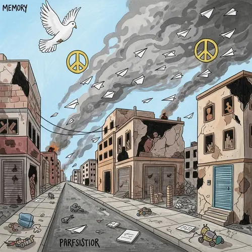 Child-like Memory Art of Conflict Zone & Peace Symbols