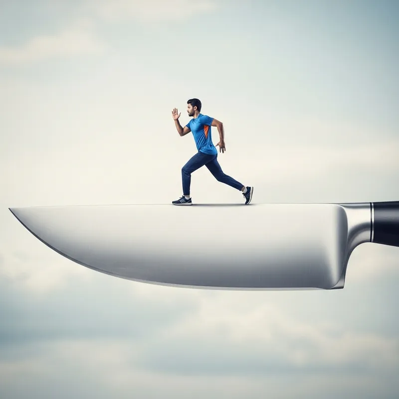 Man Sprinting on Enormous Knife Blade