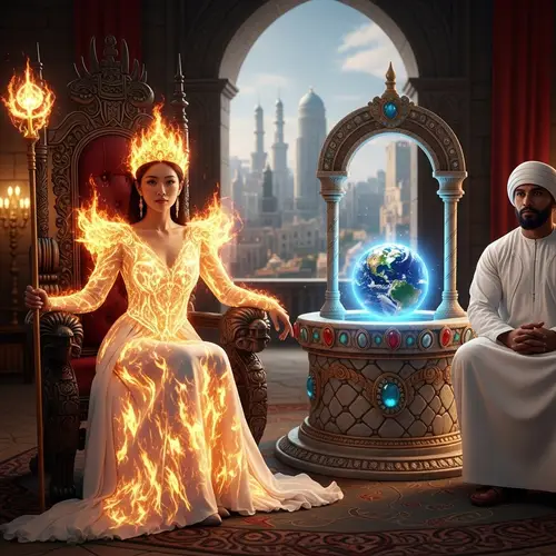 Asian Woman in Fiery White Dress | Divine Throne in New Jerusalem