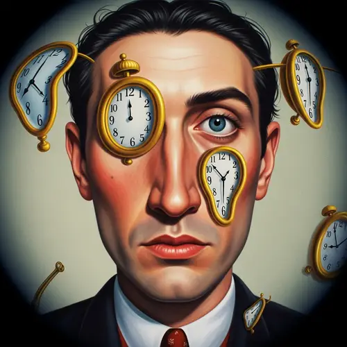 Surreal Self-Portrait with Exaggerated Facial Features