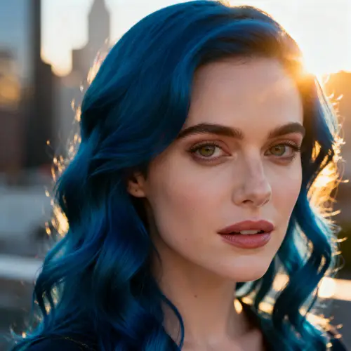 Vibrant Blue Hair Portrait in Urban Setting