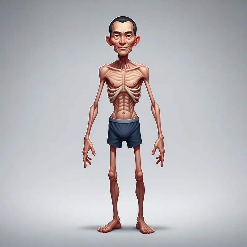 Emaciated Middle-Aged Man Illustration | Malnourished Figure