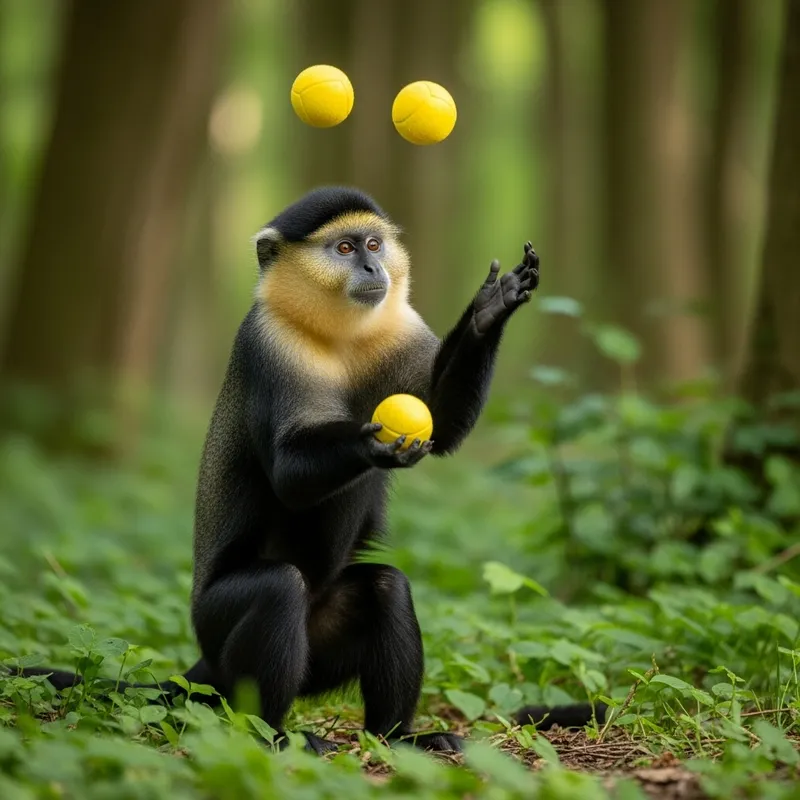 Enchanting Juggling Monkey in Black, Gold, and Yellow
