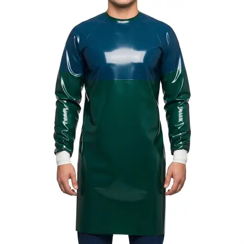 Dark Blue and Green Latex Surgical Gown - Glossy Finish