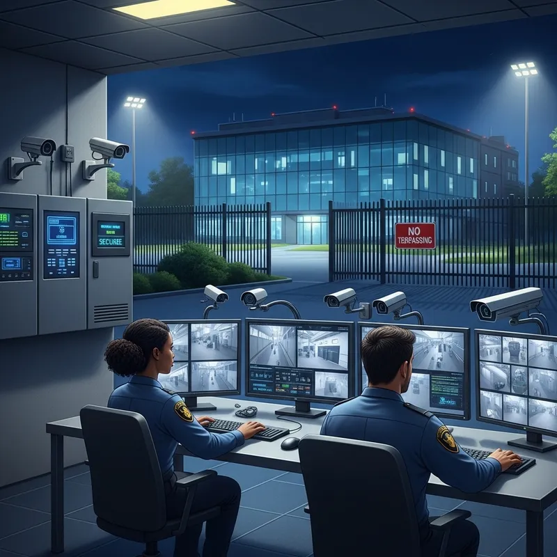 Nighttime High-Tech Security Site | Surveillance & Protection