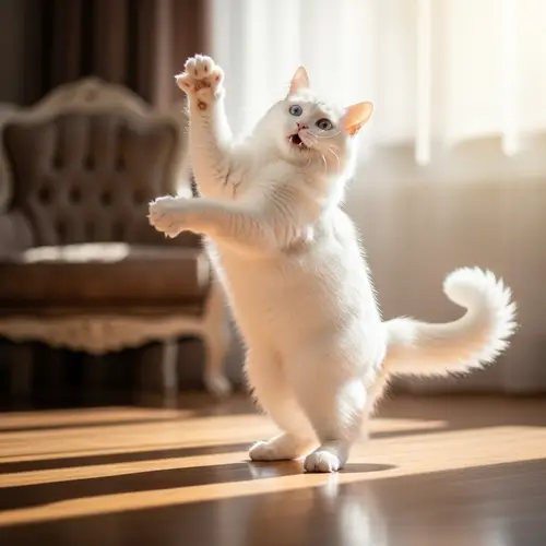 White Cat Dancing - Cute and Playful Feline Moves