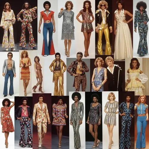 1970s Disco Era Fashion Collage: Glamorous Attire Showcase