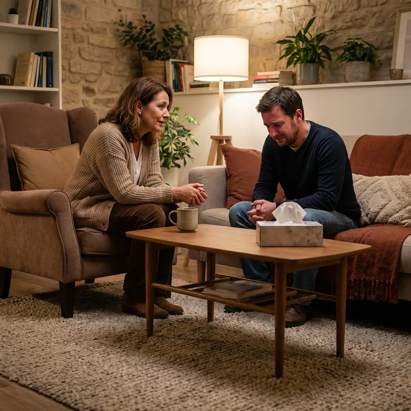 Comforting Therapy Session in Cozy Warm Tones