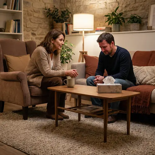 Comforting Therapy Session in Cozy Warm Tones