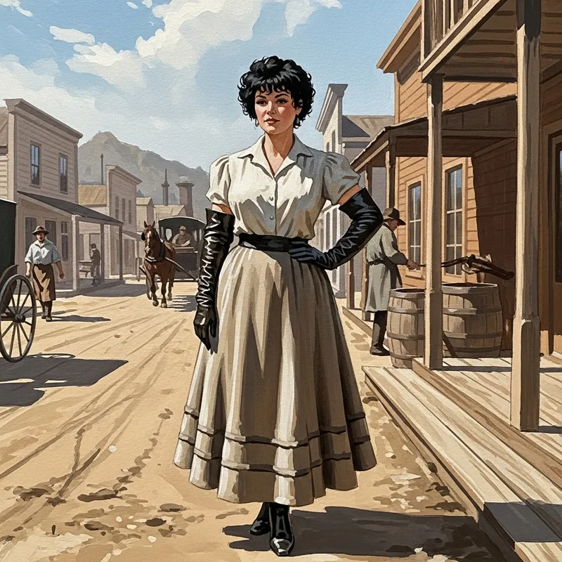 Buxom Country Woman in 19th-Century Village - Gouache Portrait