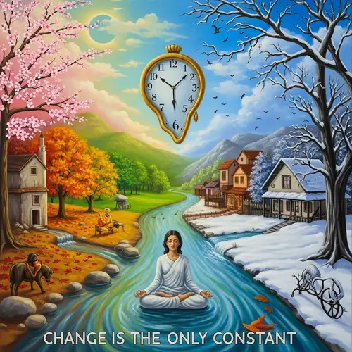 Surreal Painting Depicting Constant Change Through Seasons