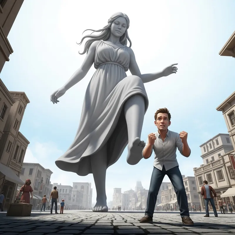 Giant Woman Stepping Over Tiny Man - Art & Emotion