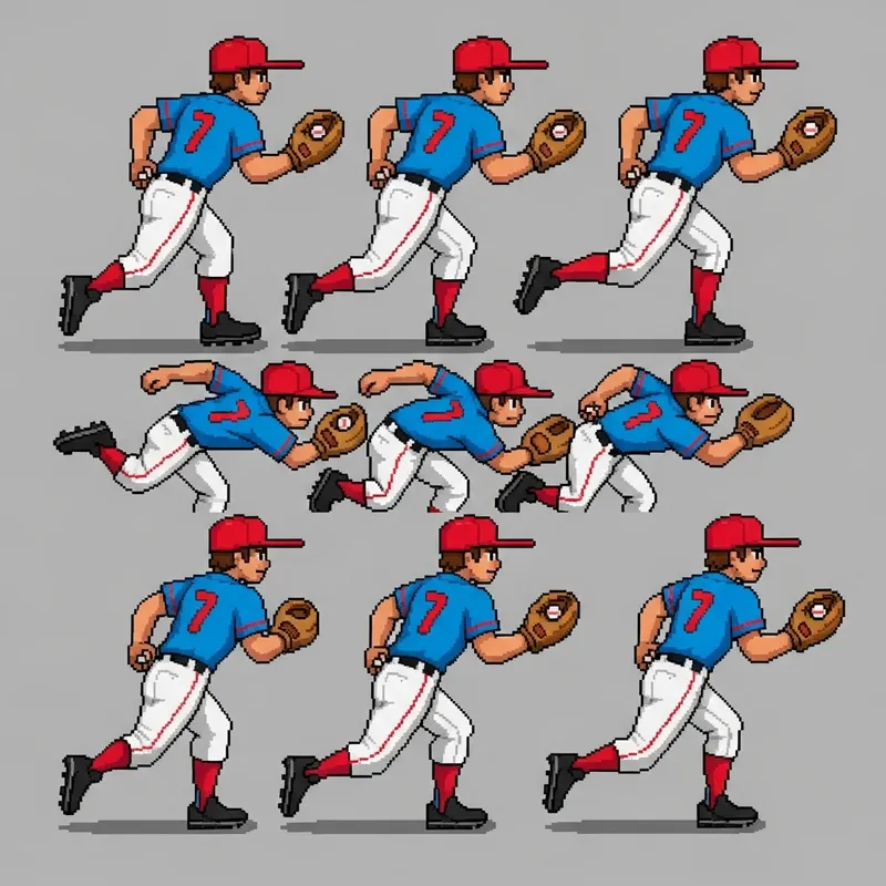 Colorful Pixel Art Baseball Character Sprite Sheet