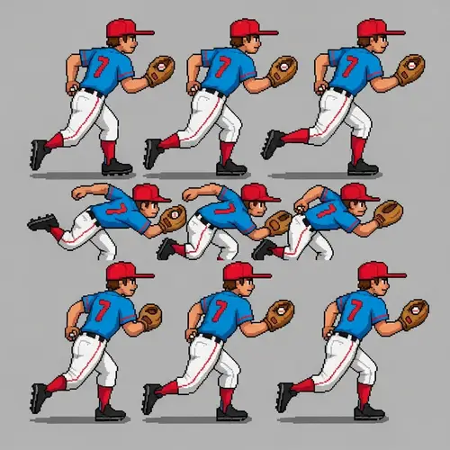 Colorful Pixel Art Baseball Character Sprite Sheet