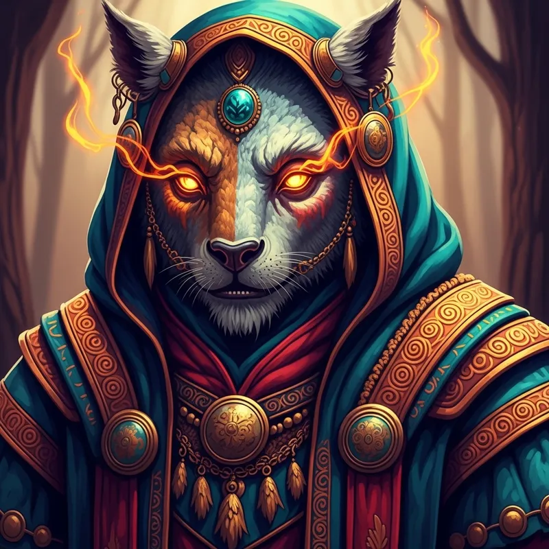 Mystical Humanoid Creature in Rich Garments with Enchanting Eyes