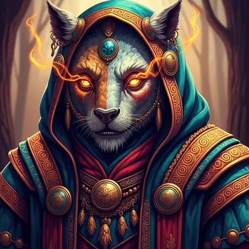 Mystical Humanoid Animal Creature in Rich Garments with Enchanting Eyes