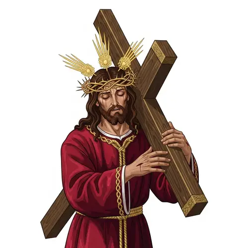 Jesus Christ with Crown of Thorns Carrying Cross