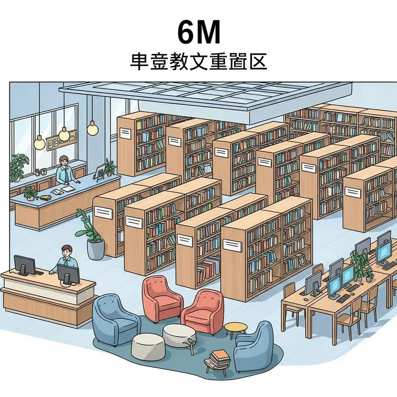 6M x 6M Dynamic Book Library | Bookshelves, Reading Area & Computer Tables