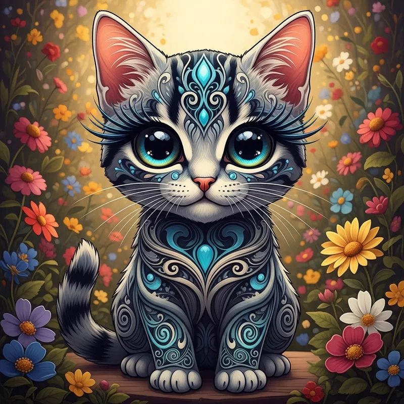 Royal Futuristic Kitten with Expressive Eyes | Art Nouveau Design