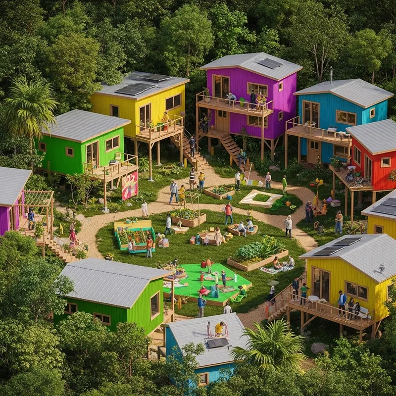 Innovative Eco Community: Sustainable Homes & Creative Spaces