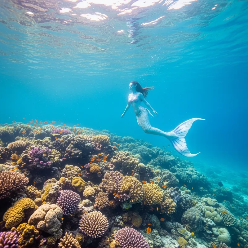 Ethereal Underwater Fantasy: Mermaid, Coral Reefs & Neon Hues