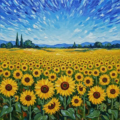 Impressionistic Sunflower Field Painting | Van Gogh Inspired Art