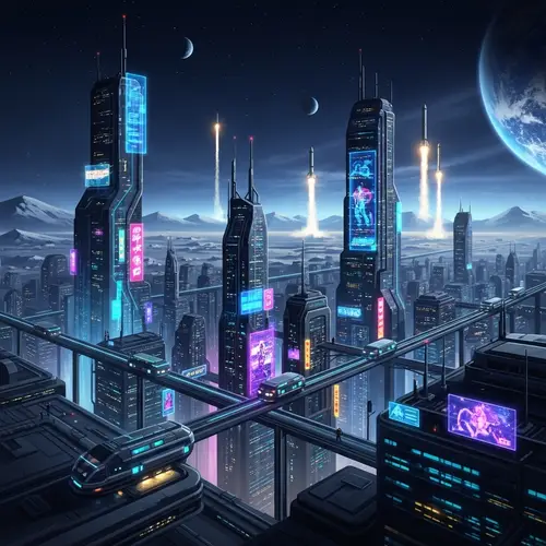 Futuristic Moon Cityscape Painting | Space Exploration Art