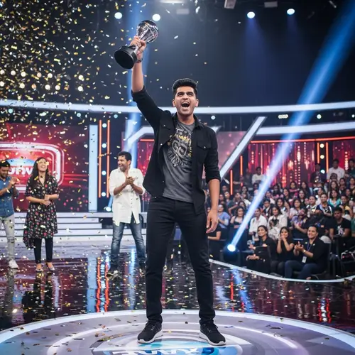 South Asian Man Wins Reality Show Trophy - Jubilant Victory Scene