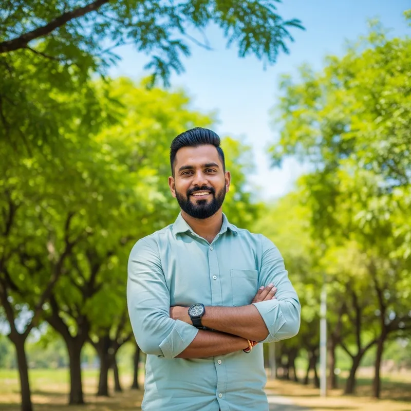 Confident Indian Man Kapil Saini in Tranquil Outdoor Setting Confident Indian Man Kapil Saini in Tranquil Outdoor Setting