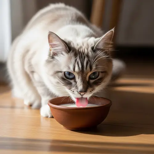Beautiful Cat Drinking Milk - Mesmerizing Blue Eyes