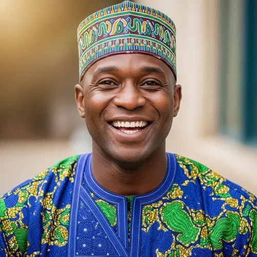 Joyful Black Muslim Man in Vibrant Clothing