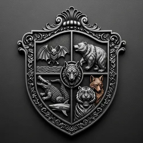 Intricate Iron Family Crest Shield with Animal Symbols