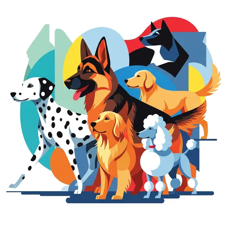Rescue Dogs Abstract Art: Dalmatian, German Shepherd, Golden Retriever & Poodle