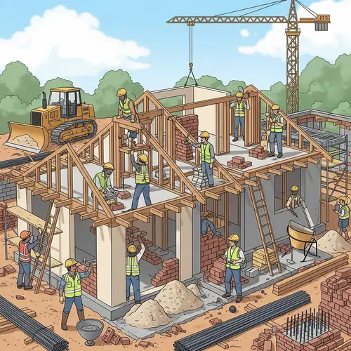 Diverse Construction Workers Building a House | Construction Site Progress