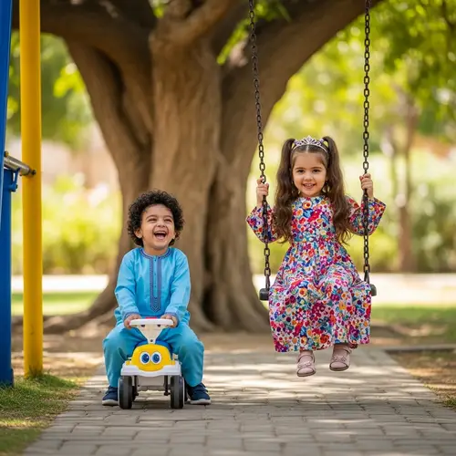 Shia Muslim Boy and Girl Playing in Vibrant Park