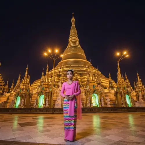 Burmese Girl at Shwedagon Pagoda in Traditional Dress