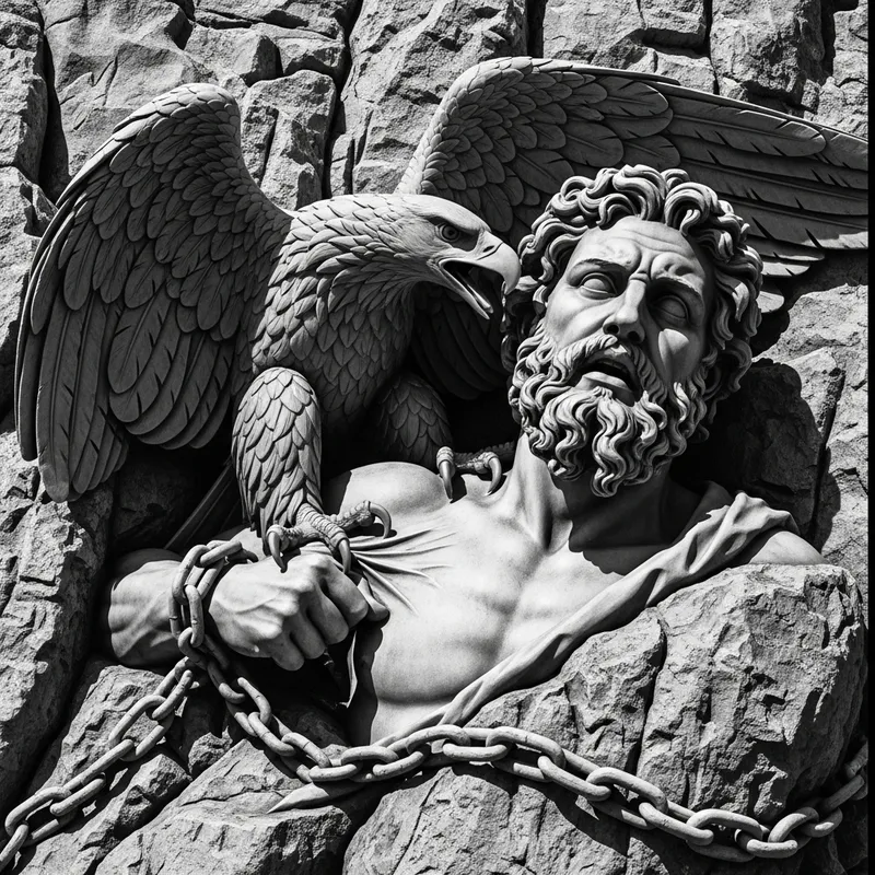 Ancient Greek Sculpture: Intense Prometheus & Eagle Image Ancient Greek Sculpture: Intense Prometheus & Eagle Image