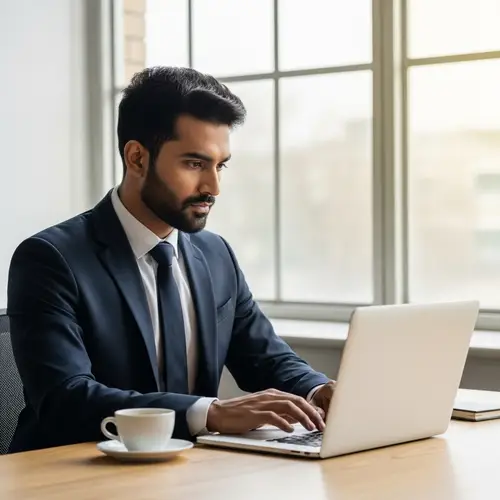 Confident Male Indian Model in Modern Office Setting