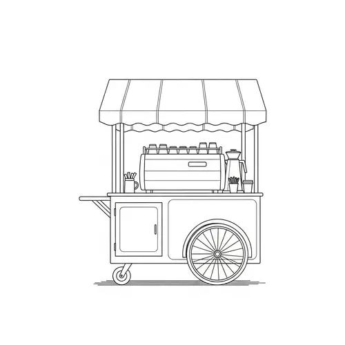 Minimalist Coffee Cart Sketch | Clean Lines, Front View